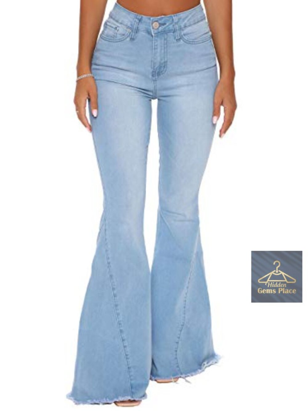 Women's Ripped Bell Bottom Flare Jeans Mid Rise Distressed Denim Pants